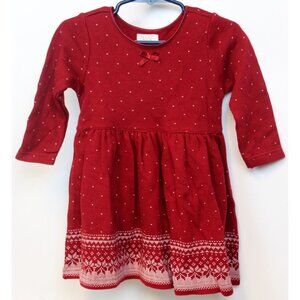 Baby Gap Red Knit Holiday Dress sz 6-12 Months Girls Long Sleeve Bow Snowflake